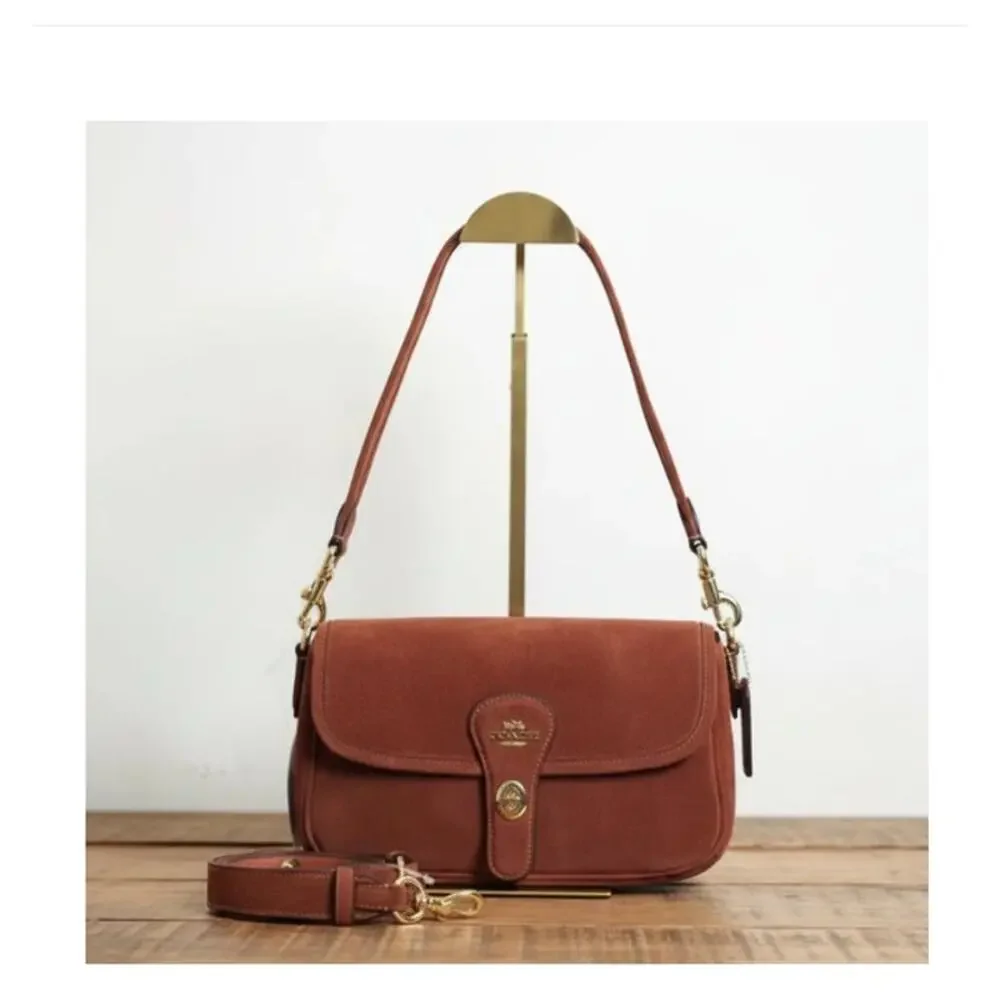 Coach Hadley Convertible Crossbody Bag CEB10 Suede Leather Gold Clay - Picture 2 of 13